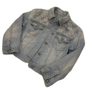 Miss Me Denim Jacket Blue Jean Junior Girls Small Lace Bling